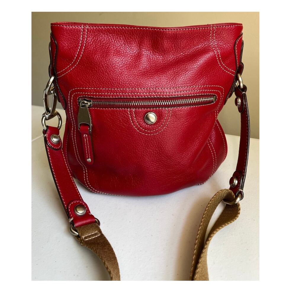 B. Makowsky Red Genuine Leather Crossbody Bag Leopard Lining Y2K preppy casual